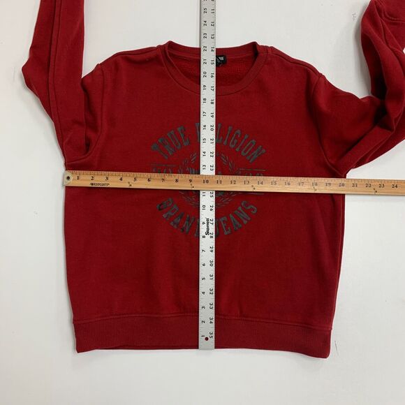 True Religion Sweatshirt Womens Medium Rich Red Fleece Long Sleeve Crew Neck - Picture 7 of 13